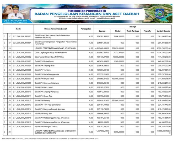
					Ringkasan APBD yang Diklasifikasin Menurut Urusan Pemerintahan Daerah dan Organisasi Tahun Anggaran 2024