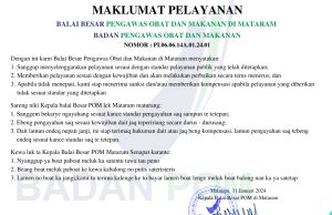Balai Besar POM di Mataram Keluarkan Maklumat Pelayanan Publik, Cek Selengkapnya Disini