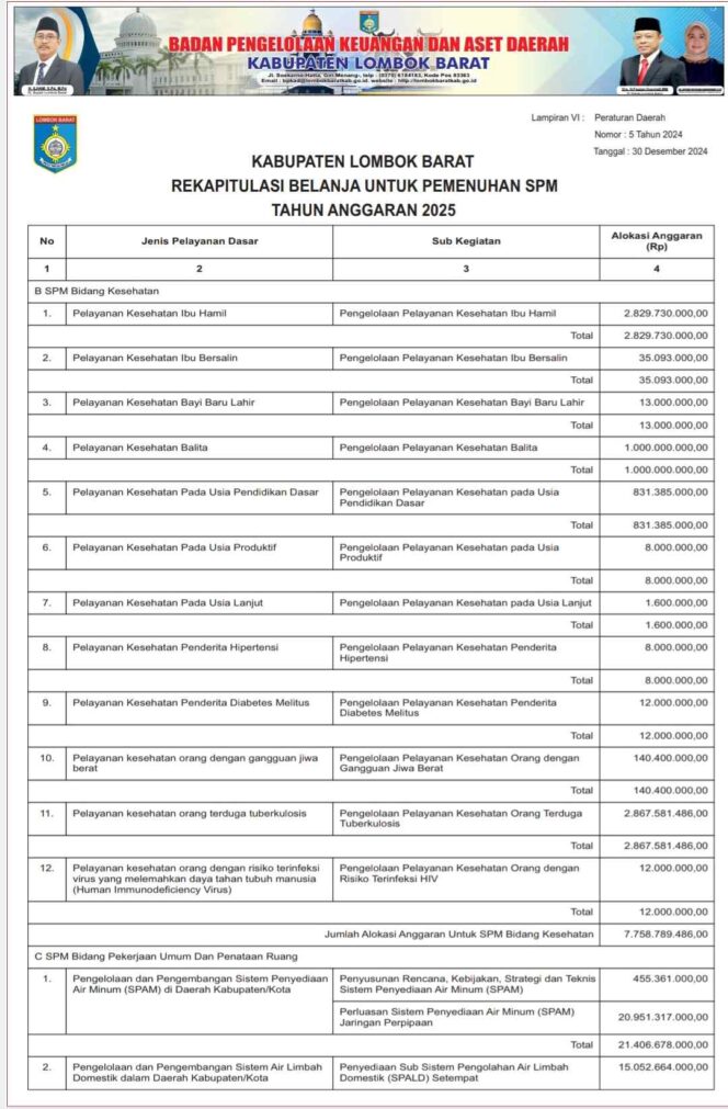 
					REKAPITULASI BELANJA UNTUK PEMENUHAN SPM TAHUN ANGGARAN 2025