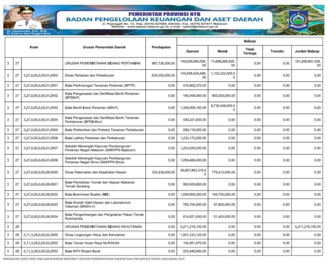 
					RINGKASAN APBD YANG DIKLASIFIKASIKAN MENURUT URUSAN PEMERINTAHAN DAERAH DAN ORGANISASI TAHUN ANGGARAN 2025