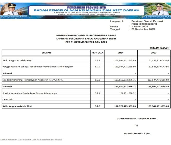 
					Laporan Perubahan Saldo Anggaran Lebih Per 31 Desember 2024 Dan 2023