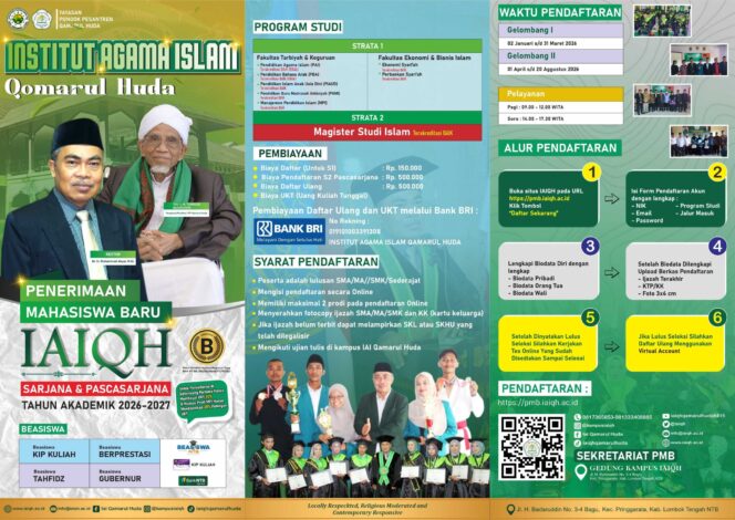 
					Brosur pembukaan penerimaan mahasiswa baru di Institut Agama Islam Qamarul Huda (IAIQH) 