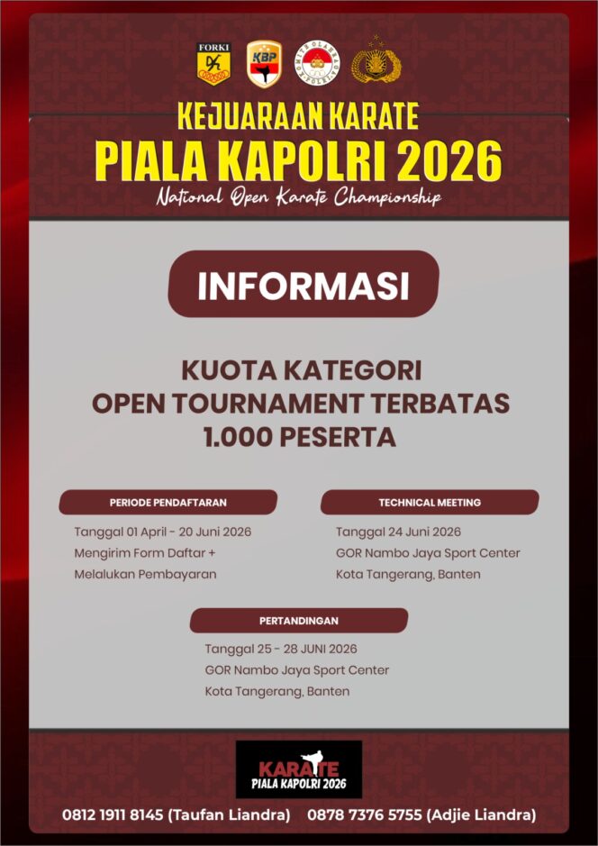 
					Karate Piala Kapolri 2026 Dibuka, Buruan Daftar Kuota Peserta Terbatas