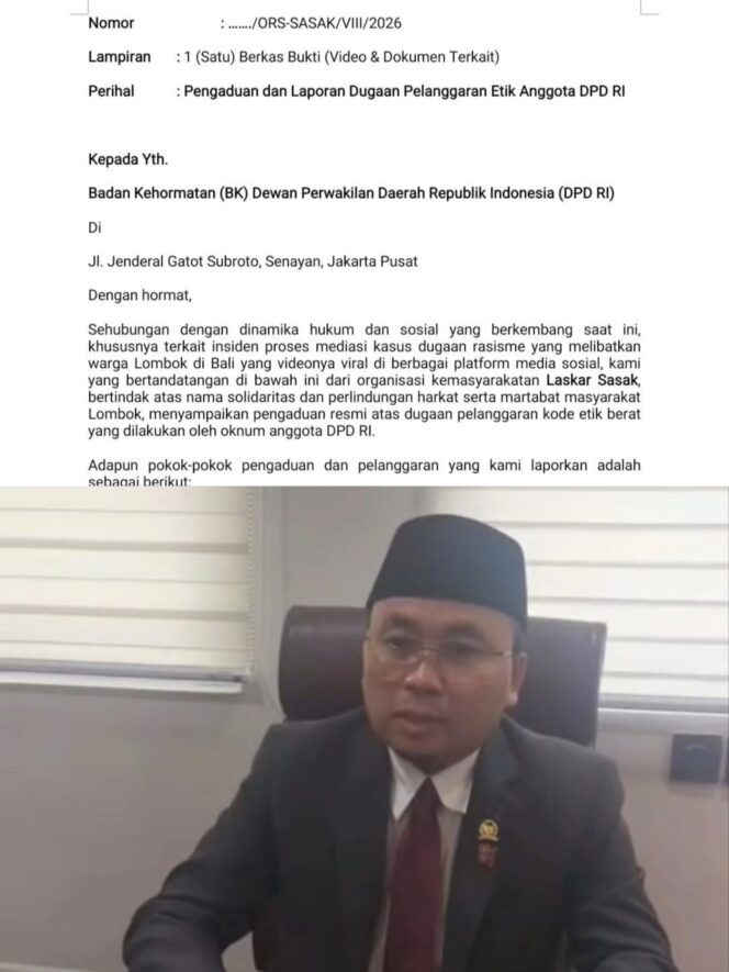 
					Dinilai Mencederai Warga Lombok, Laskar Sasak dan Senator NTB Laporkan AWK ke Badan Kehormatan DPD RI